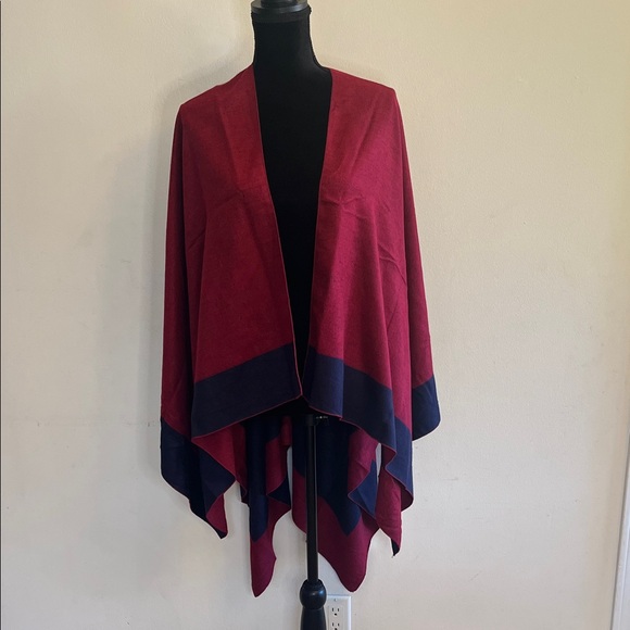 Jackets & Blazers - Elegant Burgundy and Navy Women's Shawl